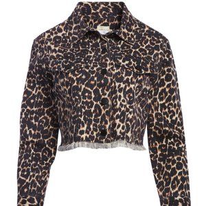 Alice + Olivia Boxy Cropped Leopard Print Denim Jacket